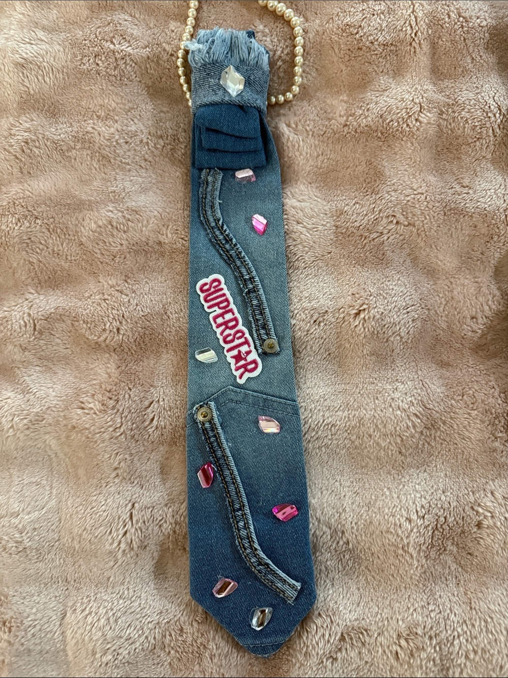 Women's Denim Skinny Jeans Tie with Embellished 'SUPERSTAR' Patch - Blue